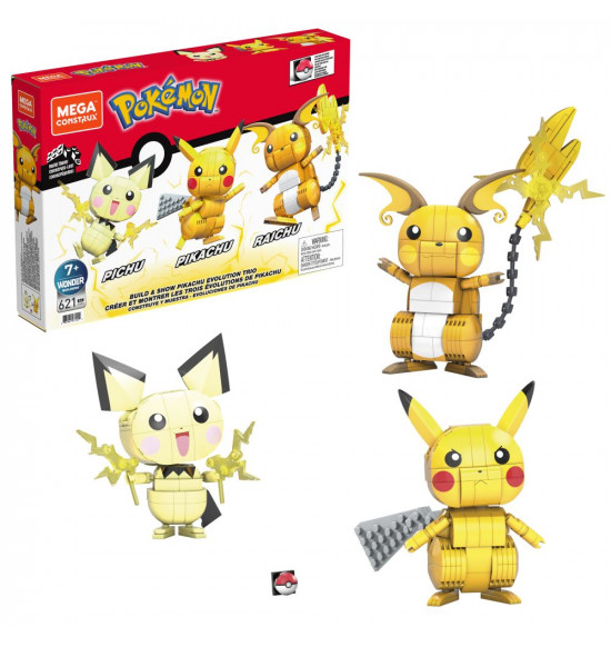 MEGA CONSTRUX POSTAV A VYSTAV SI PIKACHU A JEHO VÝVOJOVÉ TRIO