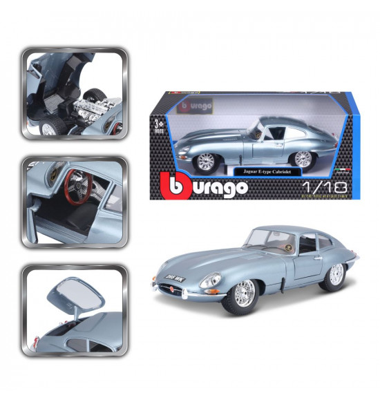 Bburago 1:18 Jaguar E Coupe Metalic Silver Blue