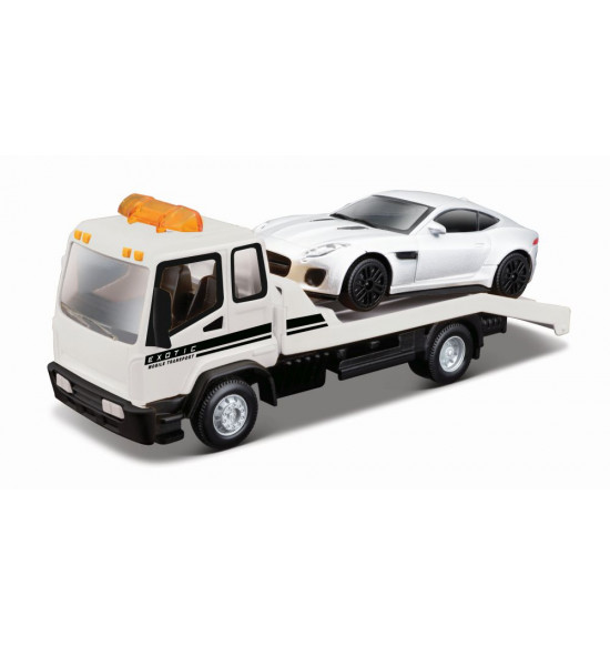 Bburago 1:43 STR FIRE Flatbed Tow Truck, w/Jaguar F-Type R Dynamic (V6)