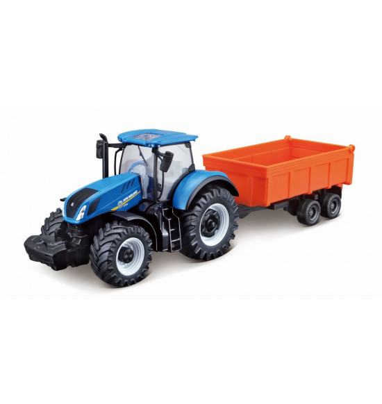 Bburago 10cm Farm Traktor na zotrvačík s vlečkou New Holland