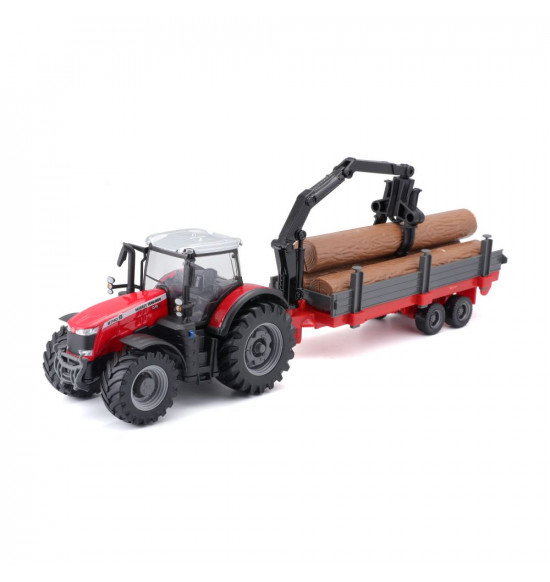 Bburago 10cm Farm Traktor na zotrvačík s vlečkou Massey Ferguson