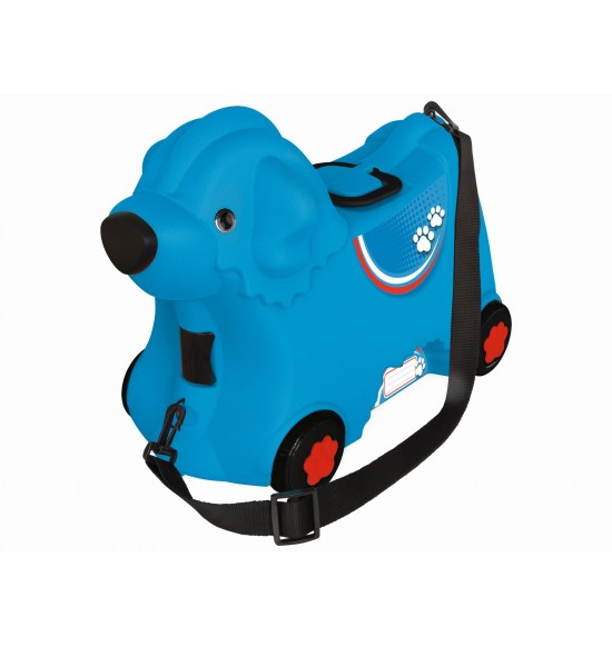 Kufrík odrážadlo psík modrý s kolieskami