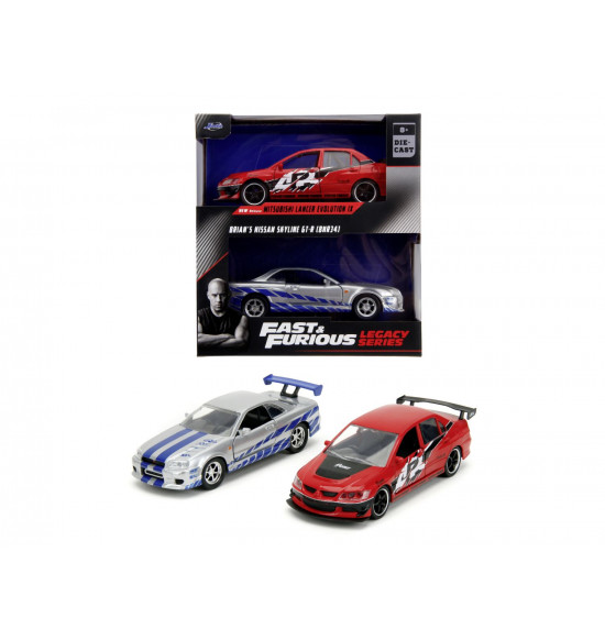 Rýchlo a zbesilo Twin Pack 2006 Mitsubishi Lancer Evo IX + Brianov 2002 Nissan Skyline GTR R34, 1:32 Wave 4/2