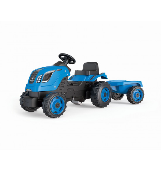 Šliapací traktor Farmer XL modrý s vozíkom